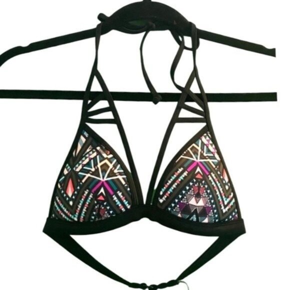 Pink Victoria's Secret Triangle Aztec Pattern Lattice Straps Bikini Top Size XS - Picture 4 of 5